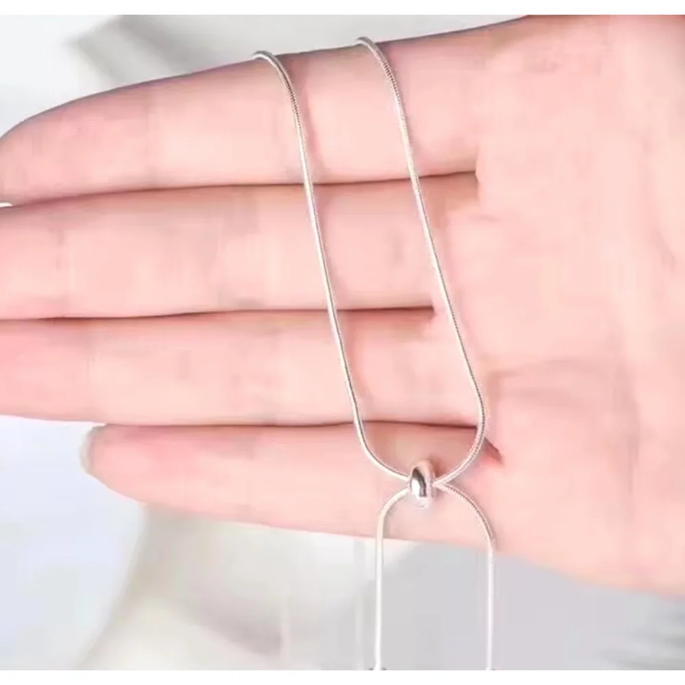 NEW Women's 925‎ Sterling Silver Lariat Ball Slide Necklace, Adjustable